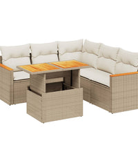 6-tlg. Garten-Sofagarnitur mit Kissen Beige Poly Rattan