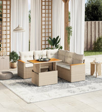 6-tlg. Garten-Sofagarnitur mit Kissen Beige Poly Rattan