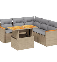 6-tlg. Garten-Sofagarnitur mit Kissen Beige Poly Rattan