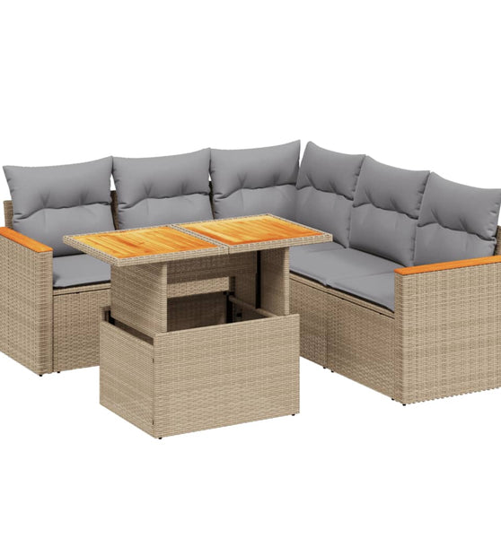 6-tlg. Garten-Sofagarnitur mit Kissen Beige Poly Rattan