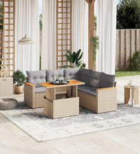 6-tlg. Garten-Sofagarnitur mit Kissen Beige Poly Rattan