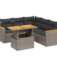 6-tlg. Garten-Sofagarnitur mit Kissen Grau Poly Rattan