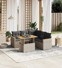 6-tlg. Garten-Sofagarnitur mit Kissen Grau Poly Rattan