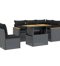 6-tlg. Garten-Sofagarnitur mit Kissen Schwarz Poly Rattan