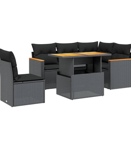6-tlg. Garten-Sofagarnitur mit Kissen Schwarz Poly Rattan