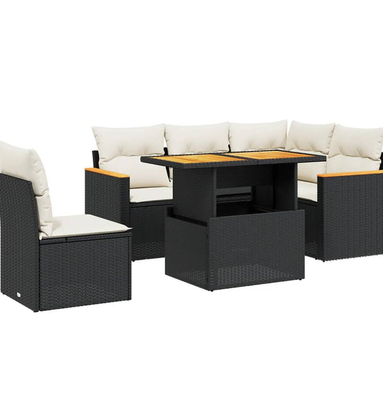 6-tlg. Garten-Sofagarnitur mit Kissen Schwarz Poly Rattan
