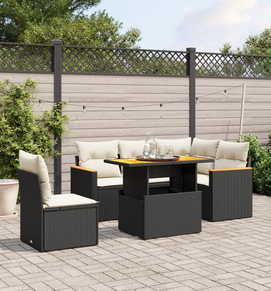 6-tlg. Garten-Sofagarnitur mit Kissen Schwarz Poly Rattan