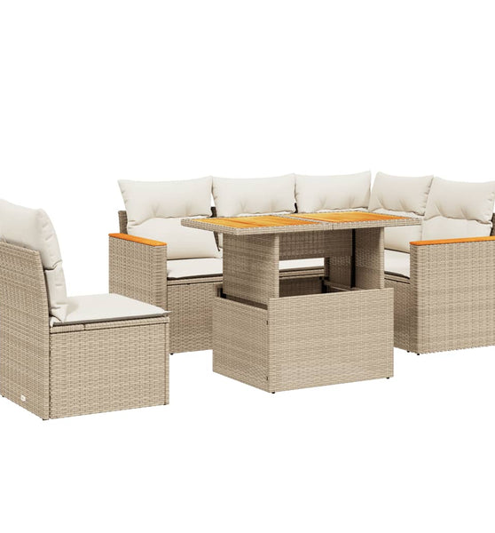 6-tlg. Garten-Sofagarnitur mit Kissen Beige Poly Rattan