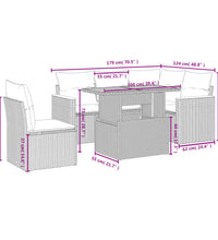 6-tlg. Garten-Sofagarnitur mit Kissen Beige Poly Rattan