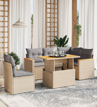 6-tlg. Garten-Sofagarnitur mit Kissen Beige Poly Rattan