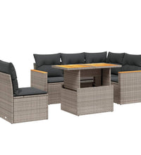 6-tlg. Garten-Sofagarnitur mit Kissen Grau Poly Rattan
