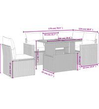 6-tlg. Garten-Sofagarnitur mit Kissen Grau Poly Rattan