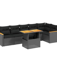 7-tlg. Garten-Sofagarnitur mit Kissen Schwarz Poly Rattan