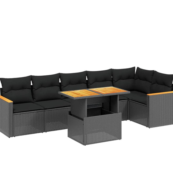 7-tlg. Garten-Sofagarnitur mit Kissen Schwarz Poly Rattan