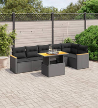 7-tlg. Garten-Sofagarnitur mit Kissen Schwarz Poly Rattan