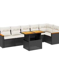 7-tlg. Garten-Sofagarnitur mit Kissen Schwarz Poly Rattan