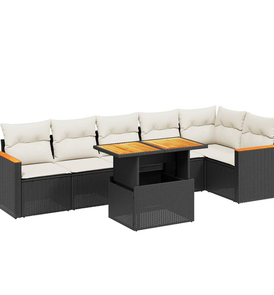7-tlg. Garten-Sofagarnitur mit Kissen Schwarz Poly Rattan