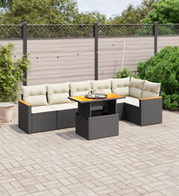 7-tlg. Garten-Sofagarnitur mit Kissen Schwarz Poly Rattan