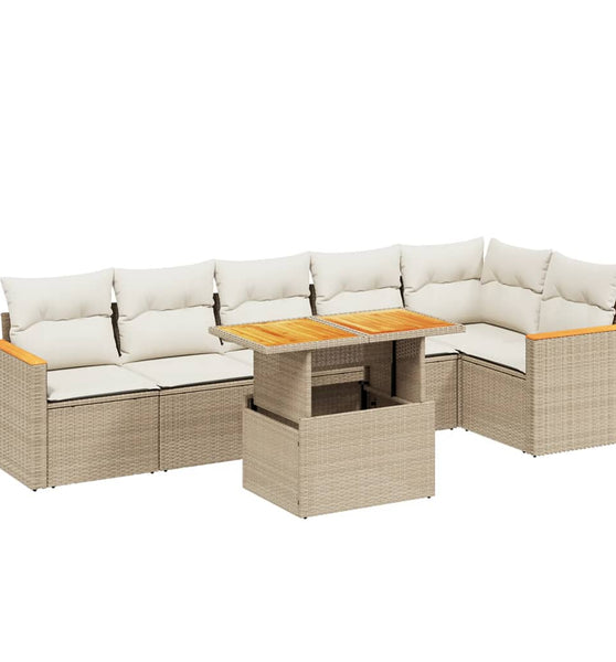 7-tlg. Garten-Sofagarnitur mit Kissen Beige Poly Rattan