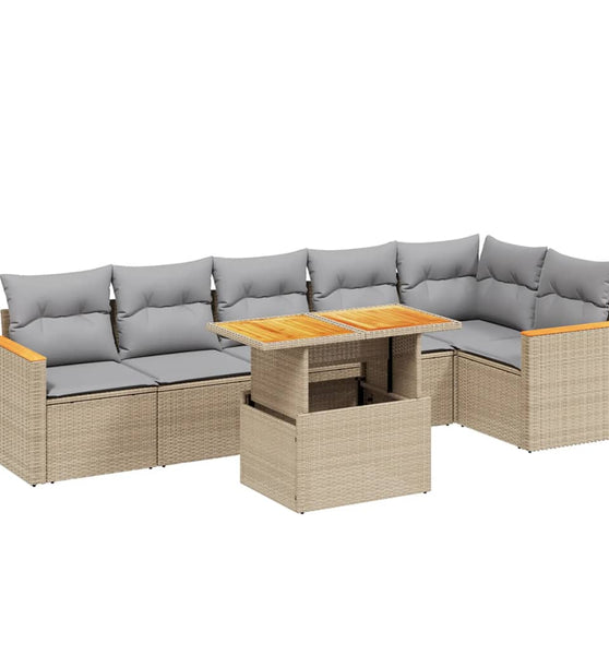 7-tlg. Garten-Sofagarnitur mit Kissen Beige Poly Rattan