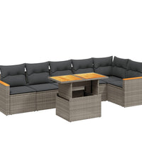 7-tlg. Garten-Sofagarnitur mit Kissen Grau Poly Rattan