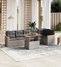 7-tlg. Garten-Sofagarnitur mit Kissen Grau Poly Rattan