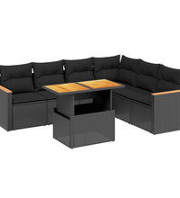 7-tlg. Garten-Sofagarnitur mit Kissen Schwarz Poly Rattan