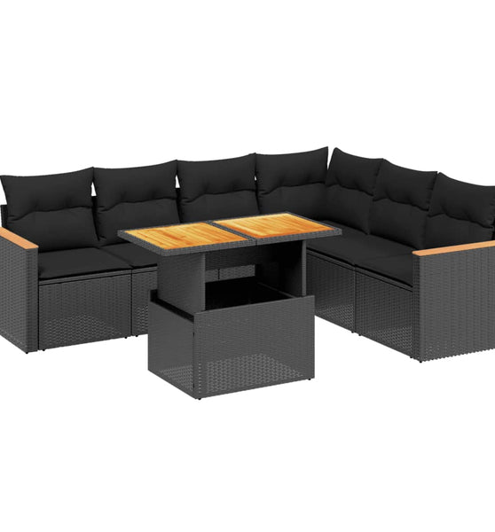 7-tlg. Garten-Sofagarnitur mit Kissen Schwarz Poly Rattan
