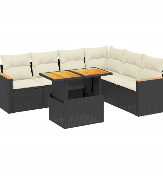 7-tlg. Garten-Sofagarnitur mit Kissen Schwarz Poly Rattan
