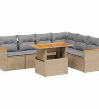 7-tlg. Garten-Sofagarnitur mit Kissen Beige Poly Rattan
