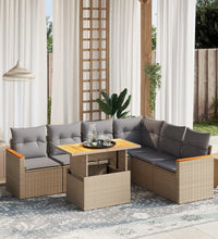 7-tlg. Garten-Sofagarnitur mit Kissen Beige Poly Rattan