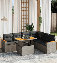 7-tlg. Garten-Sofagarnitur mit Kissen Grau Poly Rattan