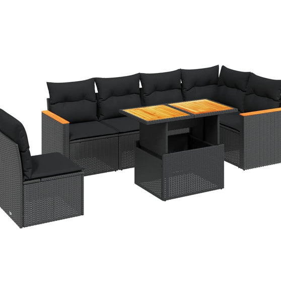 7-tlg. Garten-Sofagarnitur mit Kissen Schwarz Poly Rattan