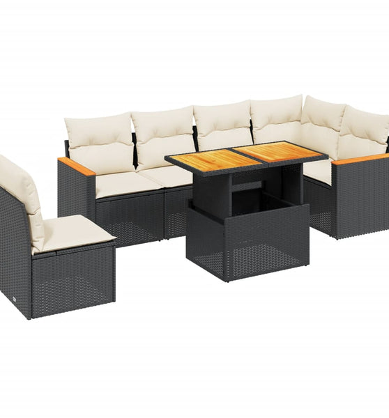 7-tlg. Garten-Sofagarnitur mit Kissen Schwarz Poly Rattan