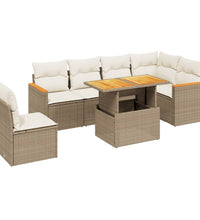 7-tlg. Garten-Sofagarnitur mit Kissen Beige Poly Rattan