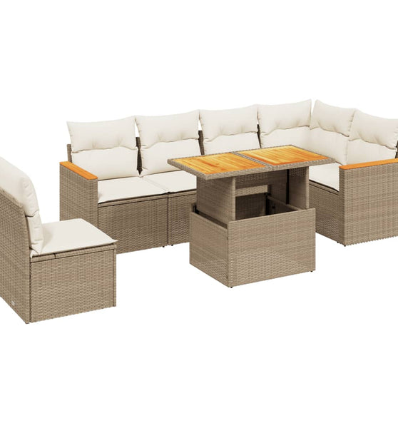 7-tlg. Garten-Sofagarnitur mit Kissen Beige Poly Rattan