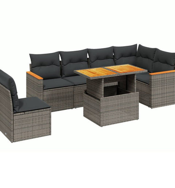 7-tlg. Garten-Sofagarnitur mit Kissen Grau Poly Rattan