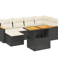 7-tlg. Garten-Sofagarnitur mit Kissen Schwarz Poly Rattan