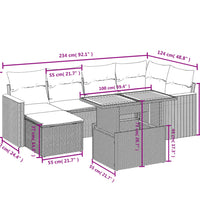 7-tlg. Garten-Sofagarnitur mit Kissen Schwarz Poly Rattan