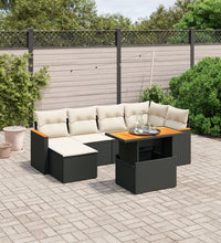 7-tlg. Garten-Sofagarnitur mit Kissen Schwarz Poly Rattan