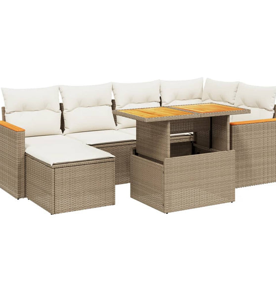 7-tlg. Garten-Sofagarnitur mit Kissen Beige Poly Rattan