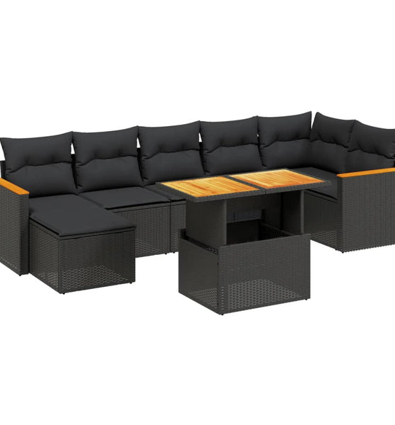 8-tlg. Garten-Sofagarnitur mit Kissen Schwarz Poly Rattan