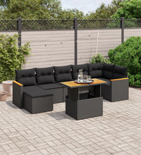 8-tlg. Garten-Sofagarnitur mit Kissen Schwarz Poly Rattan