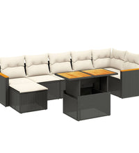 8-tlg. Garten-Sofagarnitur mit Kissen Schwarz Poly Rattan