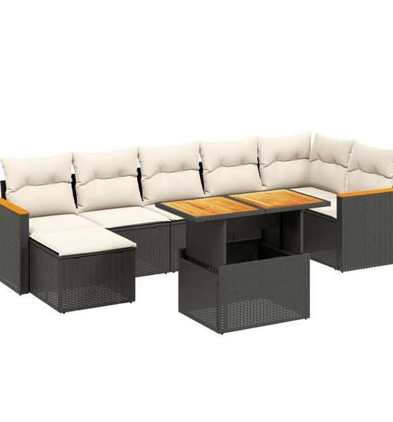 8-tlg. Garten-Sofagarnitur mit Kissen Schwarz Poly Rattan