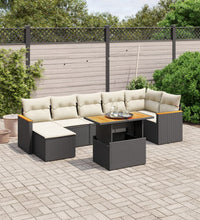 8-tlg. Garten-Sofagarnitur mit Kissen Schwarz Poly Rattan