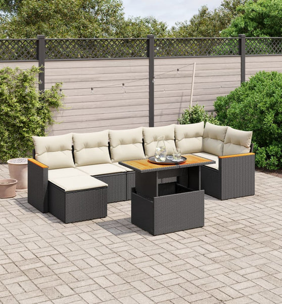 8-tlg. Garten-Sofagarnitur mit Kissen Schwarz Poly Rattan