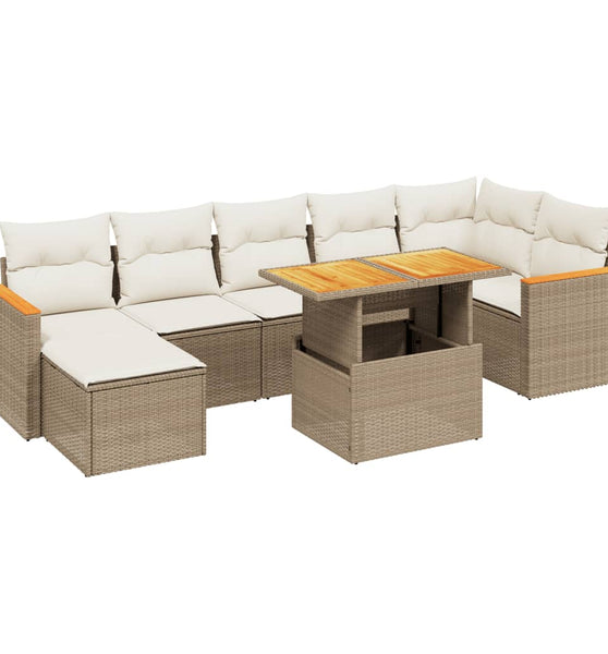 8-tlg. Garten-Sofagarnitur mit Kissen Beige Poly Rattan