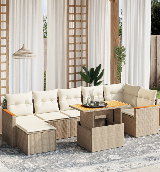 8-tlg. Garten-Sofagarnitur mit Kissen Beige Poly Rattan