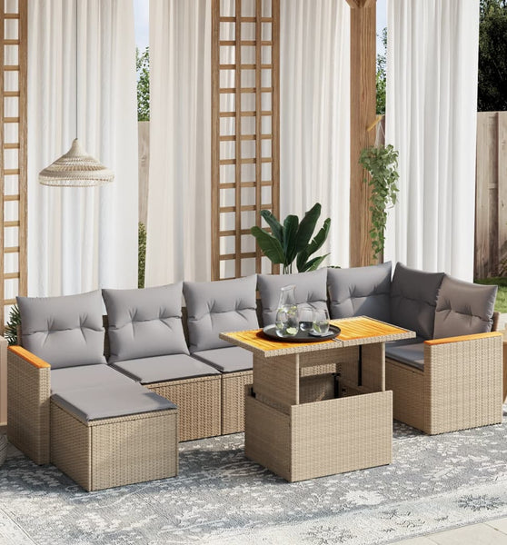 8-tlg. Garten-Sofagarnitur mit Kissen Beige Poly Rattan
